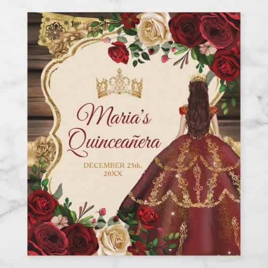 Spaans Bourgogne Bloemen Rustiek Hout Mis Quince Wijn Etiket (Enkel label)