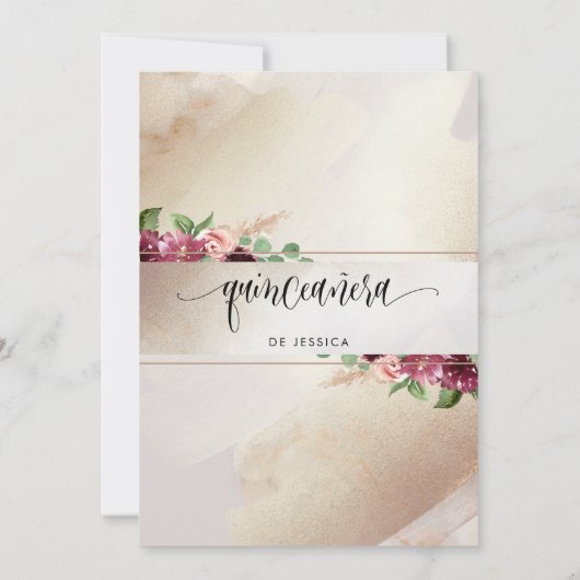 Spaans, Bourgogne, Blush en Champagne Quinceañera Kaart (Achterkant)