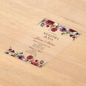 Spaans Bourgondië Floral bruiloft Acryl Uitnodigingen (Laagn)