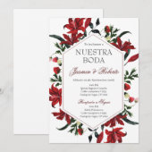 Spaans Bourgondië Floral bruiloft Kaart (Voorkant / Achterkant)