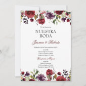 Spaans Bourgondië Floral bruiloft Kaart (Voorkant)