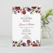 Spaans Bourgondië Floral bruiloft Kaart (Staand voorkant)