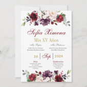 Spaans Bourgondië Floral Quinceanera Kaart (Voorkant)