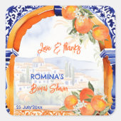 Spaans bruidsdouche favoriet in oranje blauw azule vierkante sticker (Voorkant)