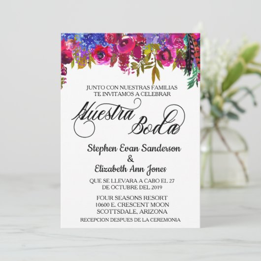 Spaans bruiloft Boho Flower Nuestra Boda Kaart (Staand voorkant)