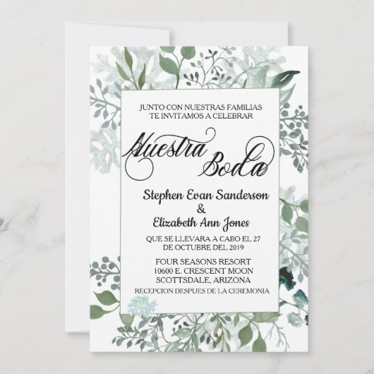 Spaans bruiloft Greenery Foliage Nuestra Boda Kaart (Voorkant)