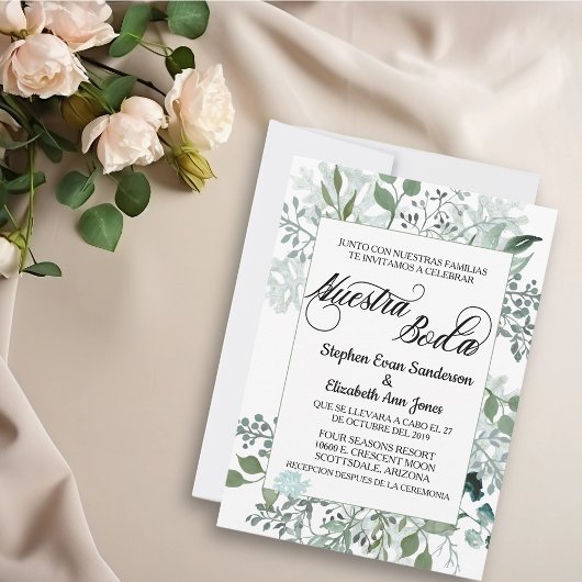 Spaans bruiloft Greenery Foliage Nuestra Boda Kaart