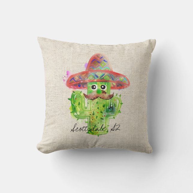 Spaans Cactus Mustache Pet Fiesta Text Artisan Kussen (Voorkant)