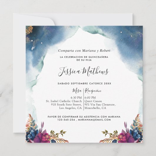 Spaans, Celestial Quinceañera, Blauw Paarse, Blauw Kaart (Voorkant)