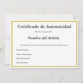 Spaans Certificaat van Authenticiteit voor Kunst Aankondiging (Voorkant)