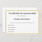 Spaans Certificaat van Authenticiteit voor Kunst Aankondiging (Voorkant / Achterkant)