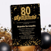 Spaans Chic Zwart & Goud Confetti 80ste Verjaardag Kaart