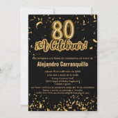 Spaans Chic Zwart & Goud Confetti 80ste Verjaardag Kaart (Voorkant)