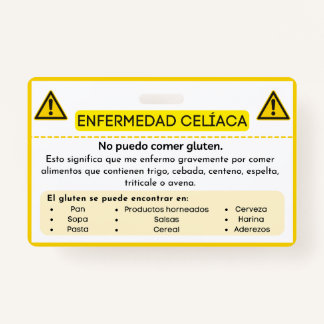 Spaans Coeliakie Glutenallergie Alert Kaart Badge