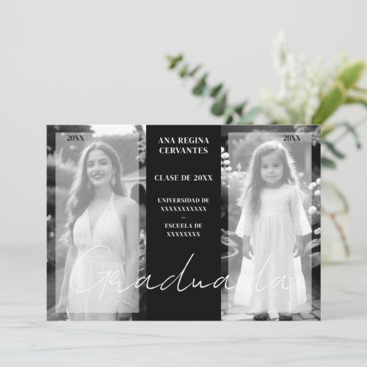 Spaans dan nu minimaal zwart wit 2 foto's Afstudee Kaart (Staand voorkant)
