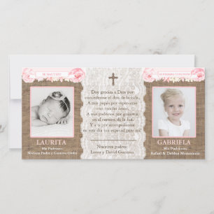 Spaans dank u kaart; sisters baptisme - gemeenscha bedankkaart