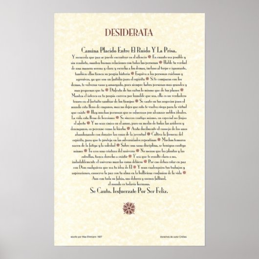 Spaans DESIDERATA Poster=Max Ehrmann=Parchment Poster (Voorkant)
