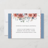Spaans, Dusty Blue en Blush Floral RSVP-kaart