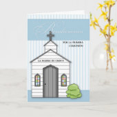 Spaans eerste communiqué blauw met kapel kaart (Gele Bloem)