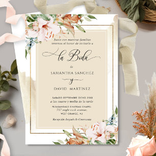 Spaans, Elegant Blush Terracotta Floral Wedding I Kaart