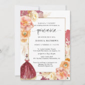 Spaans, Elegant Burgundy Floral Quinceañera Kaart (Voorkant)