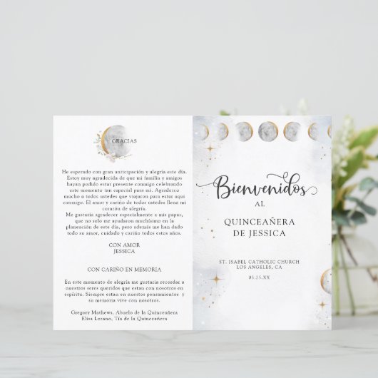 Spaans, Elegant Celestial Quinceañera Programme (Staand voorkant)
