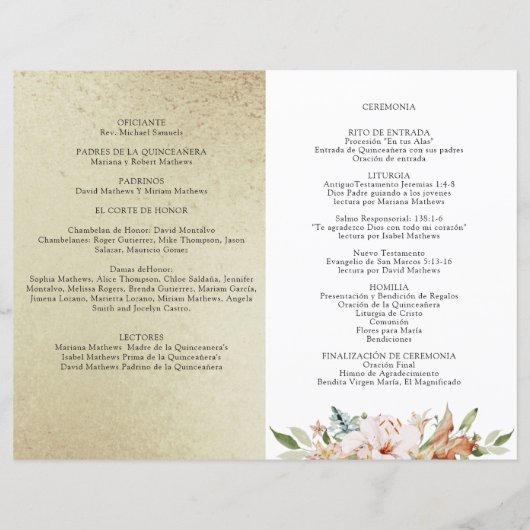 Spaans Elegant Champagne Gold Quinceañera Programm (Achterkant)