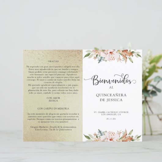 Spaans Elegant Champagne Gold Quinceañera Programm (Staand voorkant)