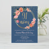 Spaans Elegant Chic Blauw Roze 91ste Verjaardag Kaart (Staand voorkant)