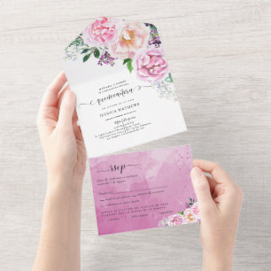 Spaans, Elegant Fuchsia, Hot Pink Quinceañera All In One Uitnodiging