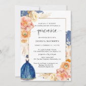 Spaans, Elegant Navy Blue Floral Quinceañera Kaart (Voorkant)