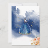 Spaans, Elegant Navy Blue Floral Quinceañera Kaart (Achterkant)