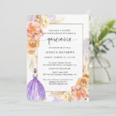 Spaans, Elegant Paars Floral Quinceañera Kaart (Staand voorkant)