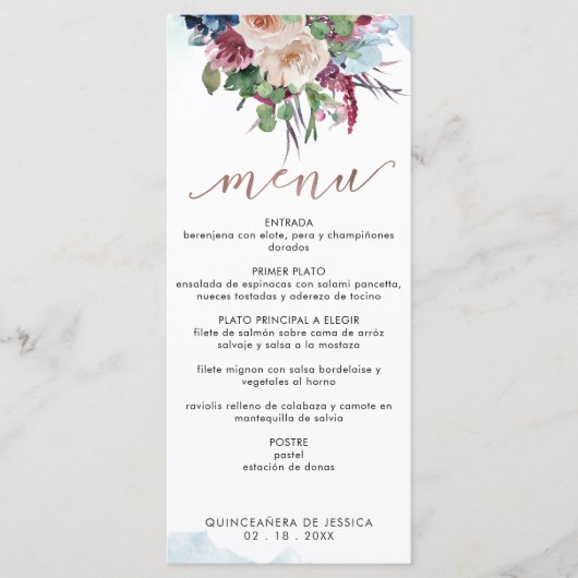 Spaans, Elegant Pastel Floral Quinceañera Menu (Voorkant)