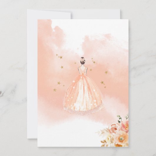 Spaans, Elegant Peach Floral Quinceañera Kaart (Achterkant)