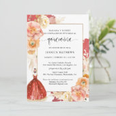 Spaans, Elegant Red Floral Quinceañera Kaart (Staand voorkant)