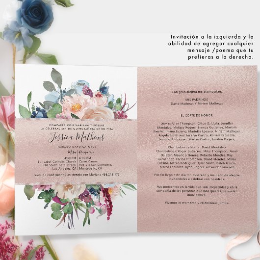 Spaans, Elegant Roos Gold Folded Quinceañera