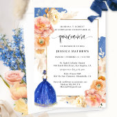 Spaans, Elegant Royal Blue Floral Quinceañera Kaart
