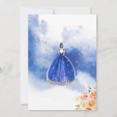 Spaans, Elegant Royal Blue Floral Quinceañera Kaart (Achterkant)