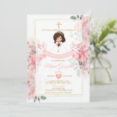 Spaans Elegant Schattige Meisje Primera Comunión Kaart (Staand voorkant)