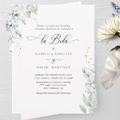 Spaans, Elegant White en Blue Floral Wedding Kaart