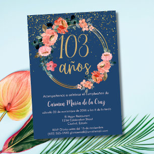 Spaans Elegante Chic Blauw Roze 103e Verjaardag Kaart