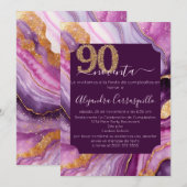 Spaans Elegante Paarse Agaat 90ste Verjaardag Part Kaart (Voorkant / Achterkant)