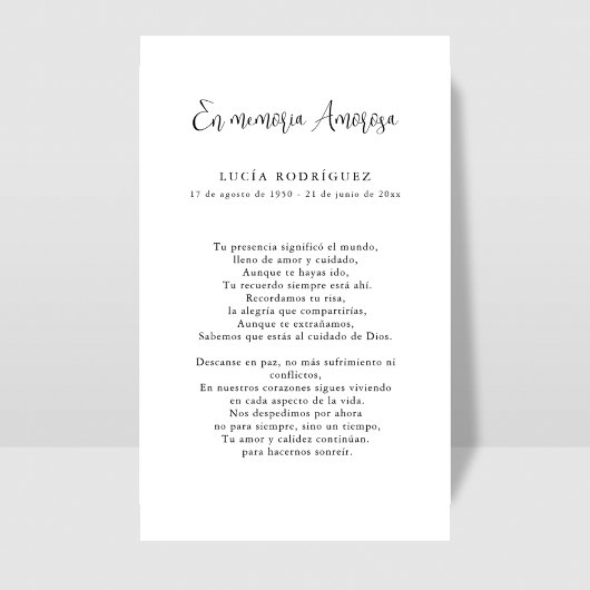 Spaans En Memoria Amorosa Gebed Foto Kaart