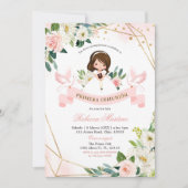 Spaans Engels Roze Goud Bloemen Meisje Doop Kaart (Voorkant)