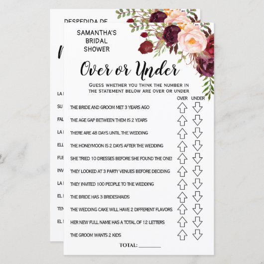 Spaans engels spel in het vrijgezellenfeest (Voorkant / Achterkant)