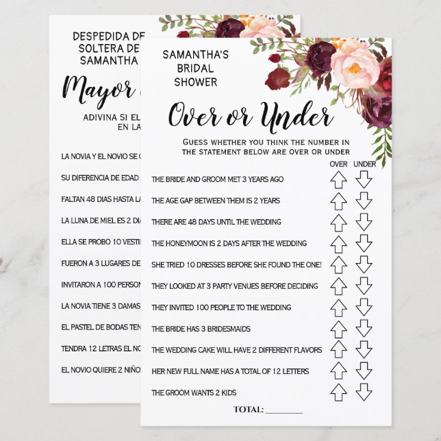 Spaans engels spel in het vrijgezellenfeest (Voorkant / Achterkant)