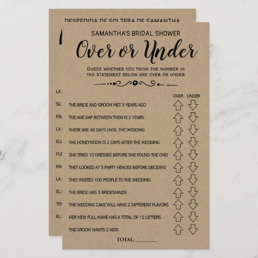 Spaans engels spel in het vrijgezellenfeest (Voorkant / Achterkant)