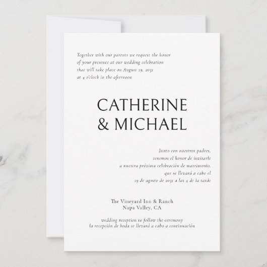 Spaans Engels tweetalige elegante klassieke bruilo Kaart (Voorkant)