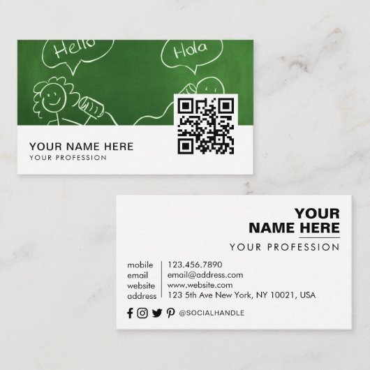 Spaans Engels Vertaler QR Code Visitekaartje (Voorkant / Achterkant)